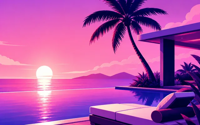 Illustrative beach scene family.