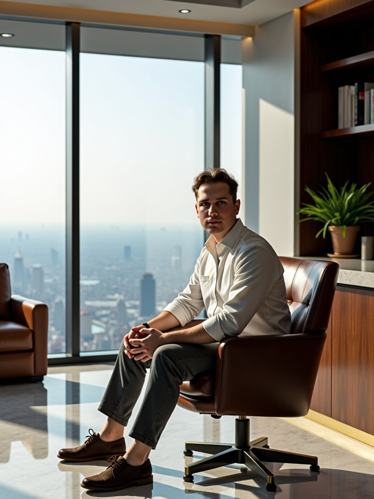 Hugo's Kynara Digital Twin Image in a penthouse office with a city skyline